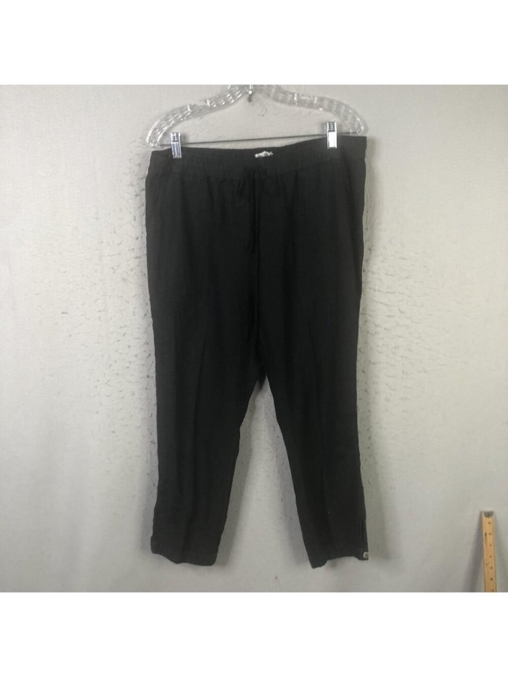 JW Los Angeles Pants Womens L Black Linen Ankle Embroidered Cuff Drawstring